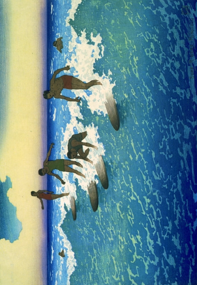Surfing in Honolulu 1920 Canvas Art - Charles William Bartlett (18 x 24)
