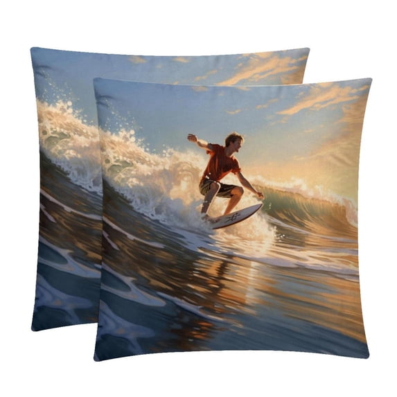 Surfing in Summer Decorative Velvet Throw Pillow Covers for Chair - Set of 2, Unique Patterns, 16x16, 18x18, 20x20 Inches for Home Decor and Gifts