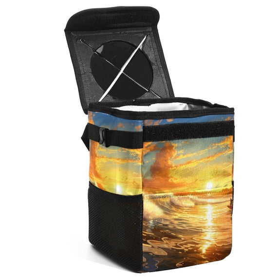 Surfing in Summer Foldable Car Garbage Can with Lid, Leak-Proof, Hanging Storage Bag - Car Trash Bin, Mini Trash Can