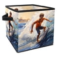 thumbnail image 1 of Surfing in Summer Large Capacity Foldable Storage Basket with Handle, 10.8"x10.5"x10.6" - Storage Bins, Storage Containers, 1 of 6