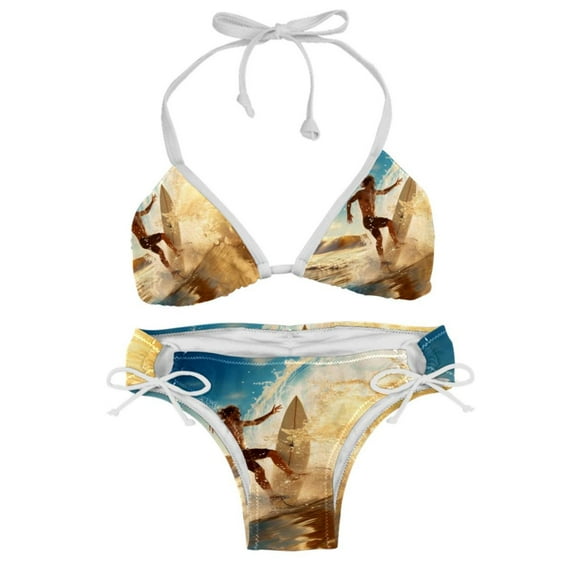 Surfing in Summer Women's Swimwear Bikini Set with Detachable Sponge and Adjustable Strap - Two-Pack, Beach Vacation-ready