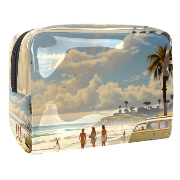 Surfing in SummerCosmetic Storage Bag with Zipper, Printed Design, - PVCMakeup Organizer, Small Makeup Case, Travel Pouch Organizer