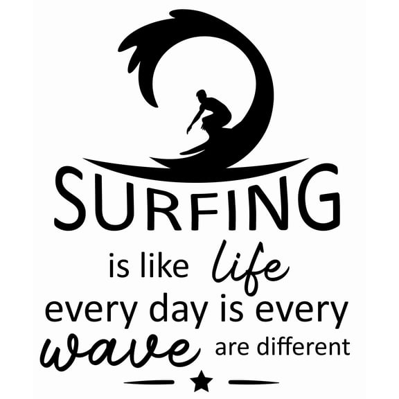 Surfing Is like Life Every Day Is Every Wave Are Different | Stick And Peel Bedroom Living Room Adhesive Sticker Decoration | 20" x 24" DIY Vinyl Wall Art Decal - Inspirational Surfing Quotes Decor
