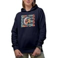 thumbnail image 1 of Surfing with a Breaker & Surfer Image,, Groovy Retro Wavy Text Merch Gift, Navy Blue Hooded Sweatshirt or Hoodie, Large, 1 of 5