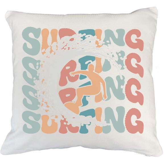 Surfing with a Surfer Image, Groovy Retro Wavy Text Merch Gift, White Pillow Case 18X18 IN