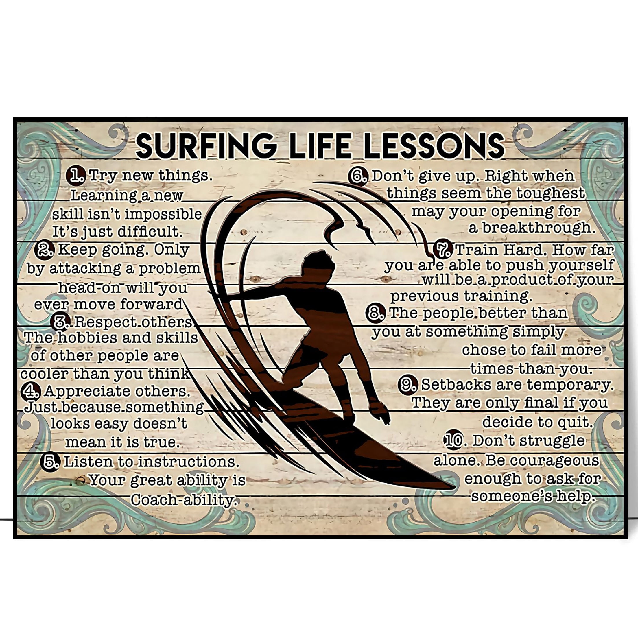 Surfring Life Lessons Knowledge Vintage Decorative Wall Art Poster ...