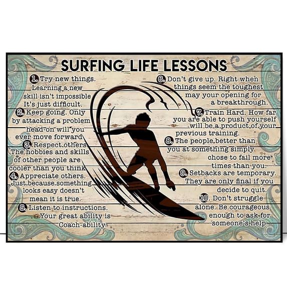 Surfring Life Lessons Knowledge Vintage Decorative Wall Art Poster ...