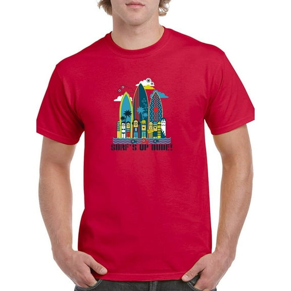 Surfs Up Dude Cartoon Art T-Shirt Men -Image by Shutterstock, Male Small