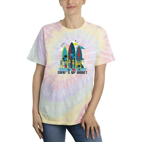 Surfs Up Dude Cartoon Art Tie Dye Spiral Women -Image by Shutterstock, Female Large