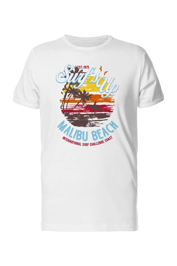 Surfs Up, Malibu Beach T-Shirt Men -Image by Shutterstock, Male Medium