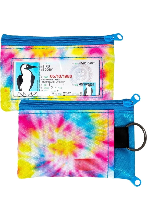 Surfshorts Wallet - Lightweight Slim Wallet with RFID Blocking Card & Clear ID Window - Zippered, Water Resistant w/Key Ring (/Blue Swirl)