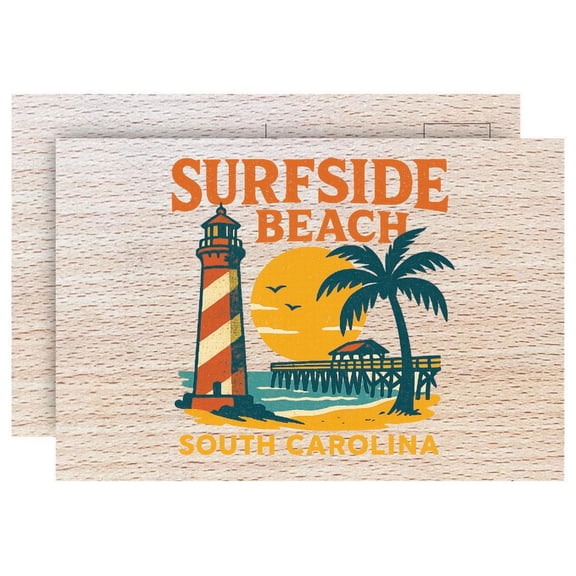 Surfside Beach South Carolina Vintage Design Souvenir 4 x 6 Wood Postcard Full Color