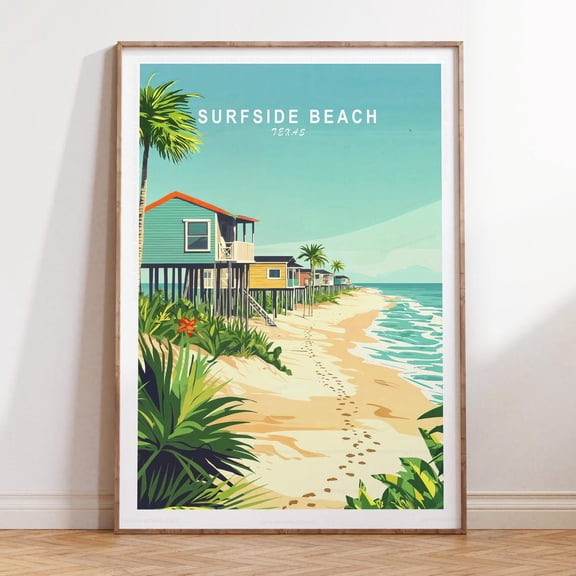 Surfside Beach Texas Scenic Shoreline Wall Art, Unframed Paper Print Size 8x12