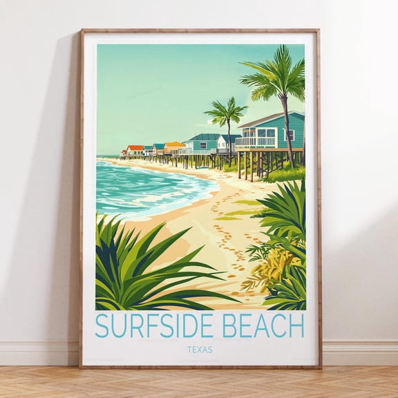 Surfside Beach Texas Traditional Coast Print, Unframed Paper Print Size 16x24