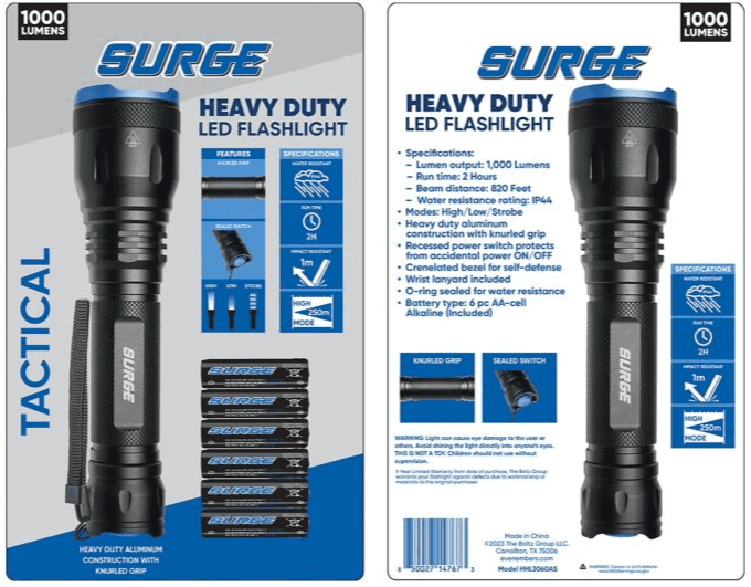 Surge 1,000 Lumen Tactical LED Alkaline Flashlight, HHL3060AS