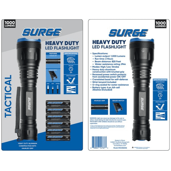 Surge 1,000 Lumen Tactical LED Alkaline Flashlight, HHL3060AS