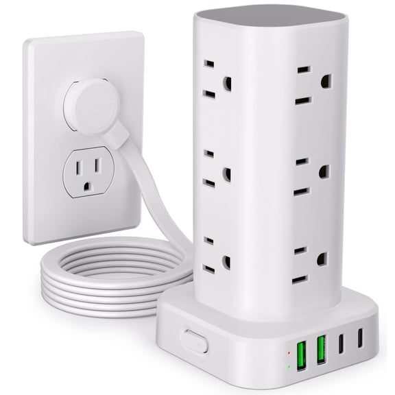 Surge Protected Vertical Power Station with Universal Charging Ports for Household and Workplace Use