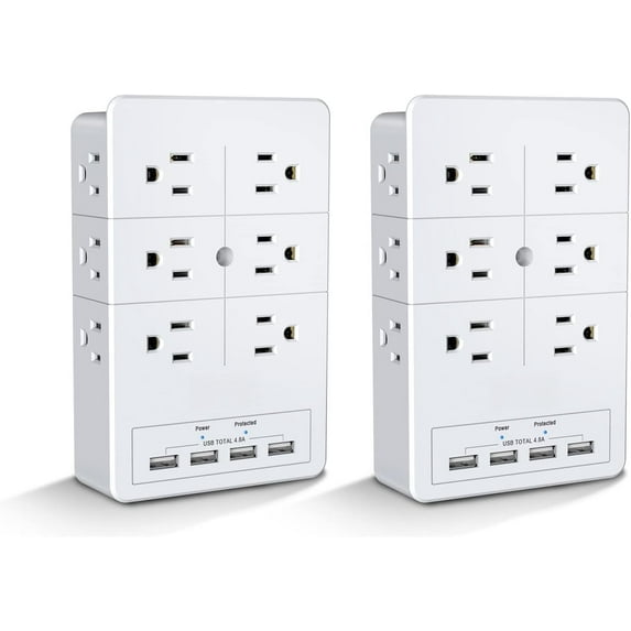 Surge Protector 2-, Multi Outlet Plug with 4 , Wall Box Multiports ...