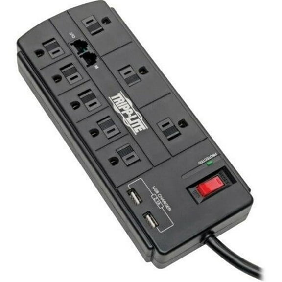 Surge Protector 8 Outlet 2 USB Charging Ports Tel & Modem 8 ft. Cord