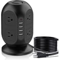 thumbnail image 1 of Surge Protector, 8 Outlets Power Strip Tower with 4 USB Ports and 10ft Extension Cord, Black, 1 of 6