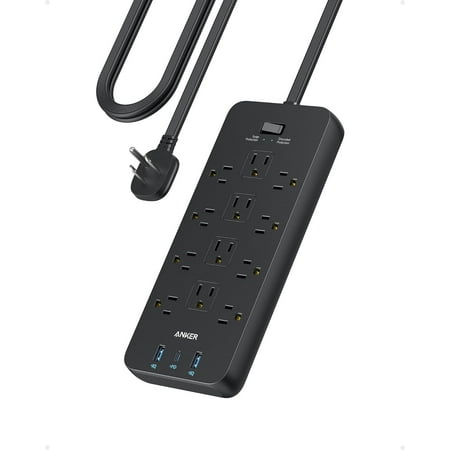 Surge Protector Flat Plug Power Strip(2100J), 12 AC Outlets, Anker 5ft Flat Extension Cord