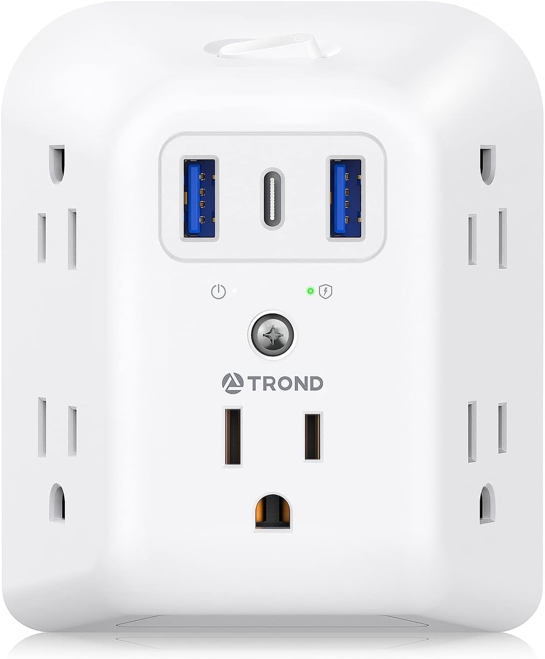 Surge Protector Outlet Extender - 5 Outlet Splitter with 3 USB Ports (1 USB C), Multi Plug Expander with ON/Off Switch, 3 Sided Multiple Wall Plug Power Strip for Home Travel Office