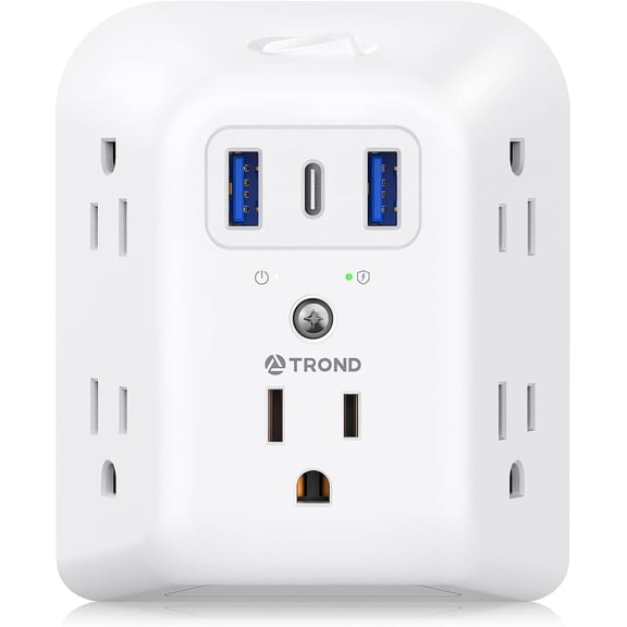 Surge Protector Outlet Extender - 5 Outlet Splitter with 3 USB Ports (1 USB C), Multi Plug Expander with ON/Off Switch, 3 Sided Multiple Wall Plug Power Strip for Home Travel Office