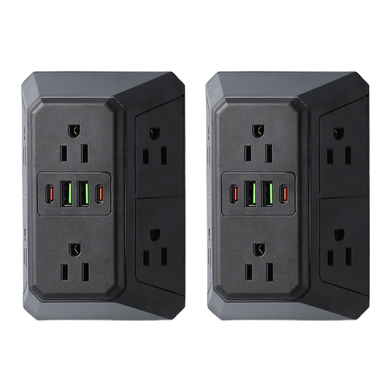 Surge Protector Outlet Extender, 6 Outlets 4 USB Charger (2 USB-A 2 USB-C), 1800J Multi Plug Power Strip for Home Office Dorm.(Black 2pcs)