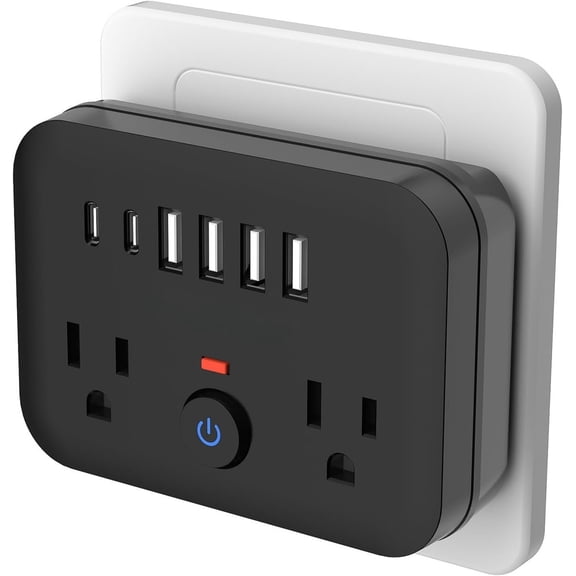 Surge Protector Outlet Extender, Multi Plug Splitter with 2 Electrical Outlets 4 USB Ports(1 USB C), Multiple Plug Mini Wall Expander for Bathroom Office Dorm Room Essentials,6 in 1 Power Strip