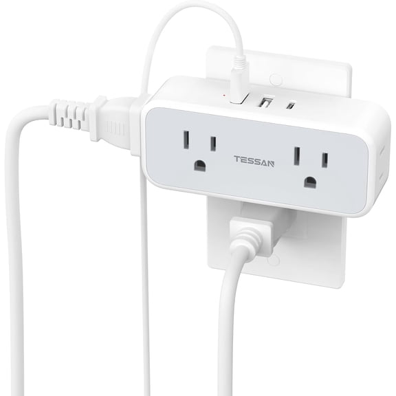 Surge Protector Outlet Extender, Multi Plug Splitter with 4 Electrical Outlets 3 USB Ports(1 C), Multiple Mini Wall Expander for Home Bathroom Office Dorm Room Essentials