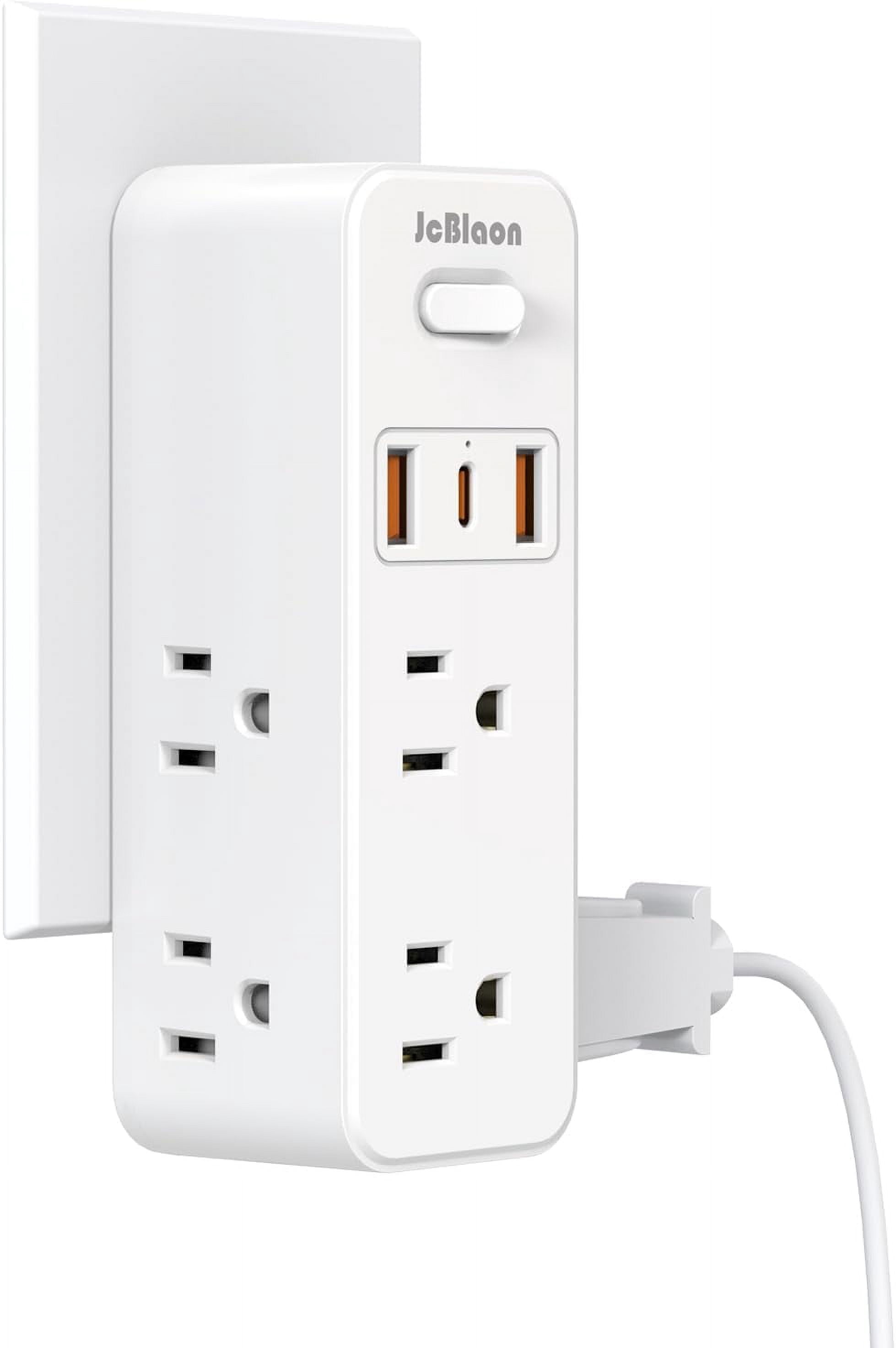 JcBlaon Power Strip Surge Protector Adapter, 6 AC Outlets 3 USB Ports Outlet Extender, White