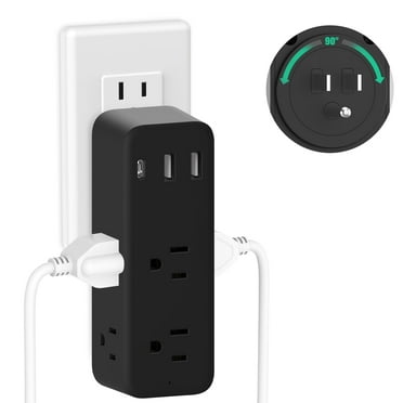 BOHASHIN Outlet Extender, 6 Outlet Extension with 1 USB-A 2 USB-C Wall Charger, Multi Plug Outlet Splitter, 1700 Joules, 3-Sided Swivel Power Strip Spaced Splitter for Home, Office, Travel（Black）