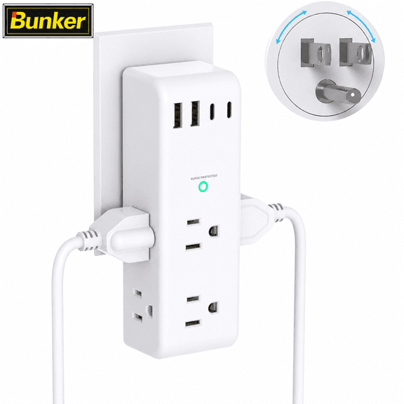 Surge Protector Outlet Extender with Rotating Plug, 6 AC Outlets and 4 USB Ports (2 USB-C), 1800J Wall Charger, 3-Sided Power Strip Adapter for Home Office Travel