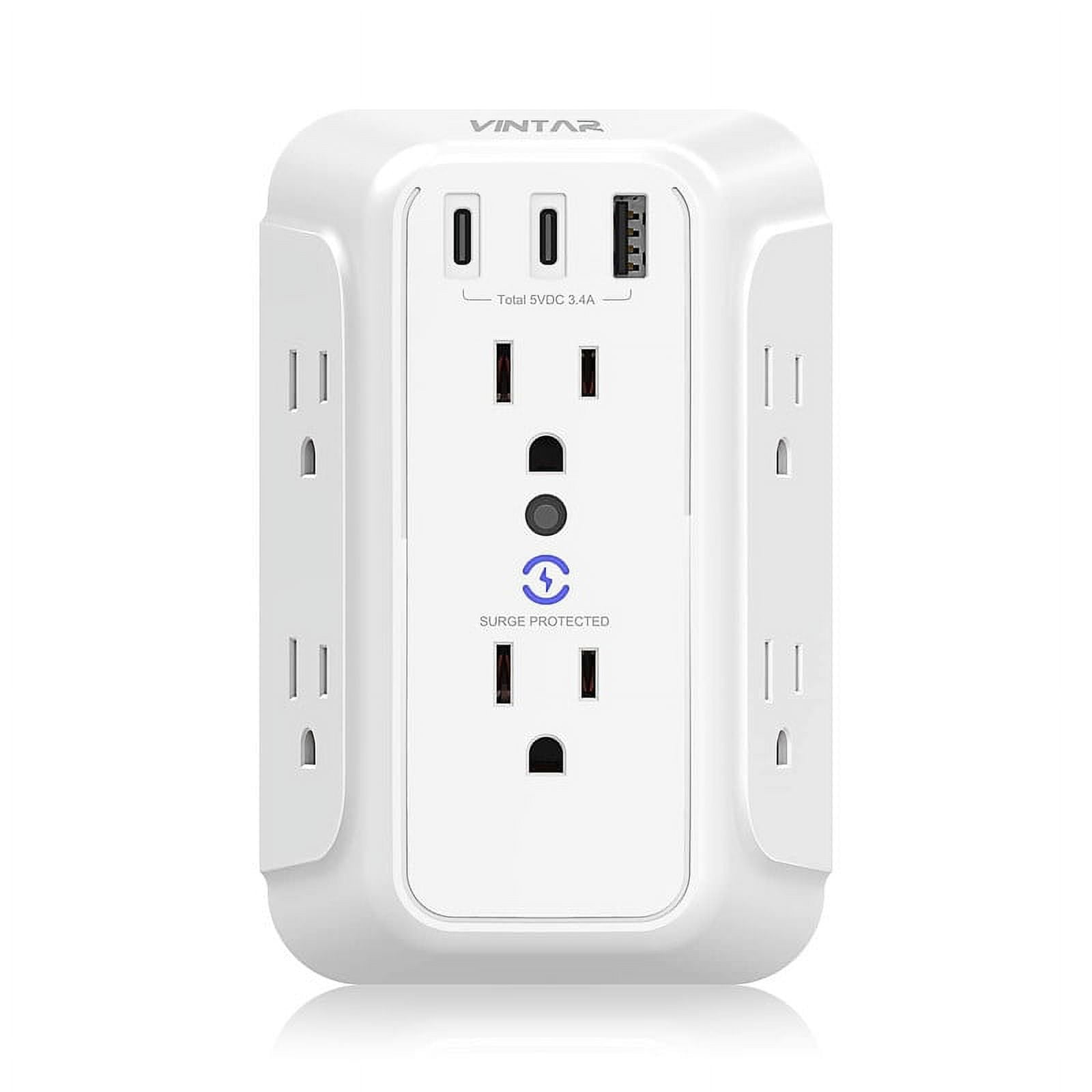 2 PACK Surge Protector Multi Wall Plug Outlet Splitter Extender 3
