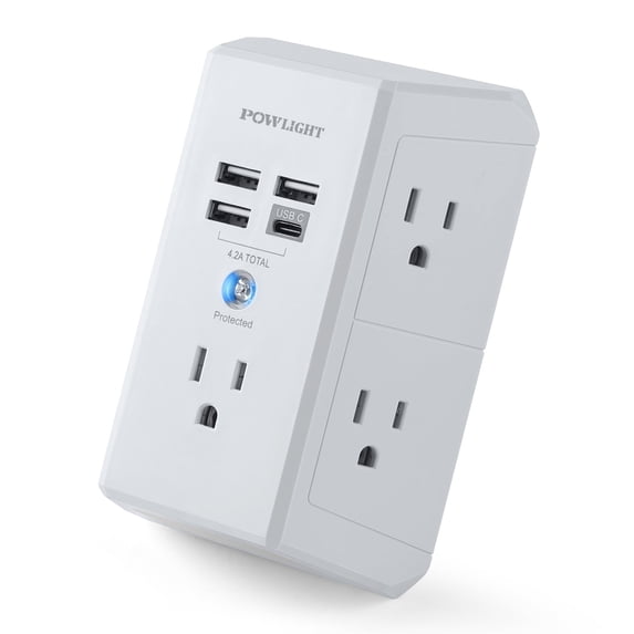 Surge Protector Outlet with 5 AC Outlets and 4 USB Ports (1 USB-C), Multi-Plug Wall Adapter for Home, School, and Office, ETL Certified