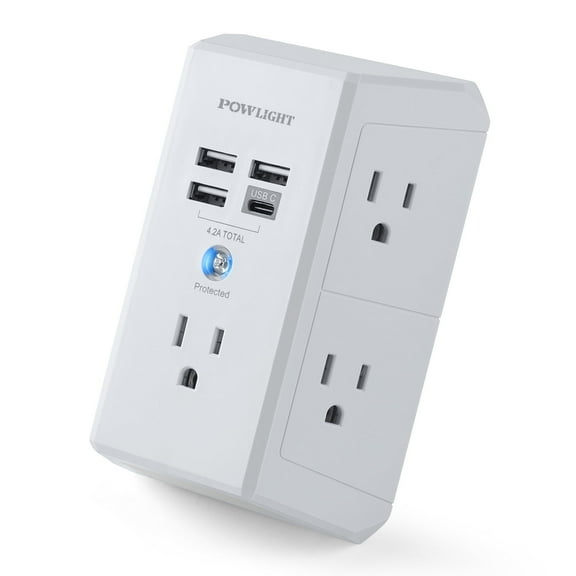 Surge Protector Outlet with 5 AC Outlets and 4 USB Ports (1 USB-C), Multi-Plug Wall Adapter for Home, School, and Office, ETL Certified