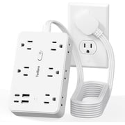 Surge Protector Power Strip 10 FT Flat Extension Cord  10 AC Outlets & 4 USB Ports5V/3.4A 17W, 1080J  Wall Mountable Desktop Charging Station with Flat Plug for Office Supplies and Home, White