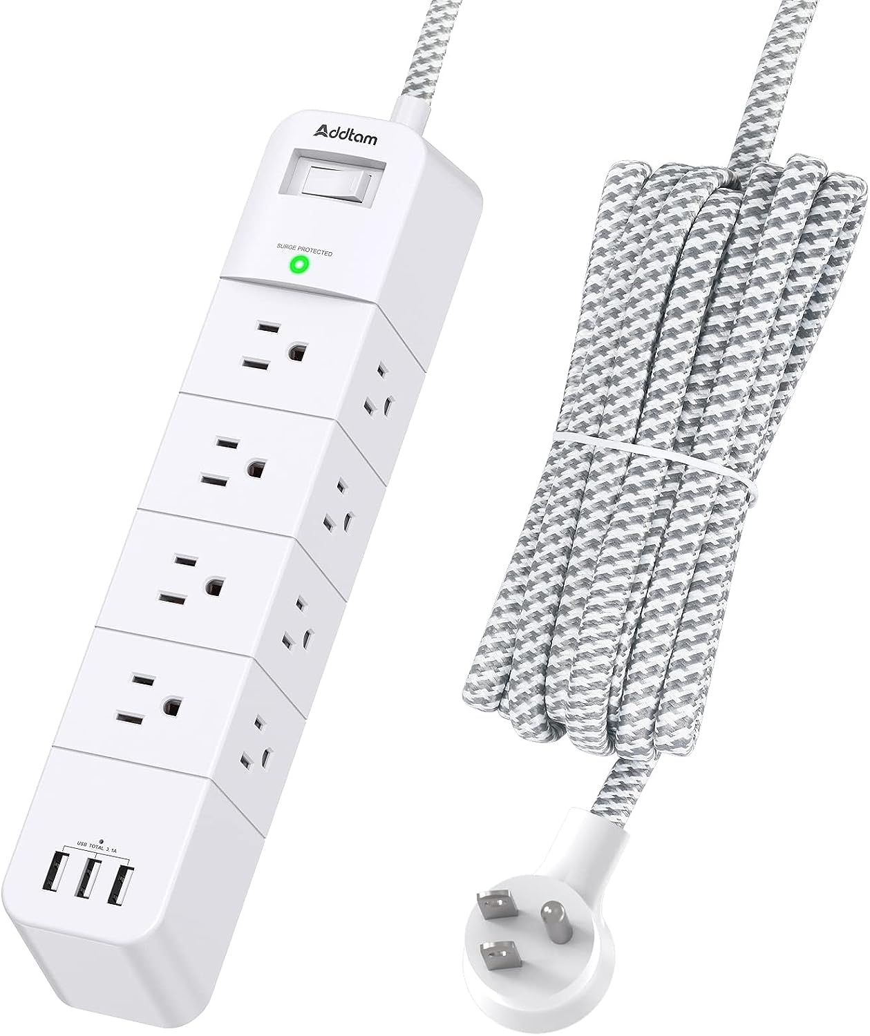 Surge Protector Power Strip 10 Ft Long Extension Cord with 12 Outlets
