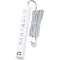 thumbnail image 1 of Surge Protector Power Strip 10 ft with 4  Ports 2 -C 6 AC Outlets, Flat Plug Extension Cord,   Station, Wall Mountable for , Office, Dorm Essentials, 1080J, ETL Listed, 1 of 7