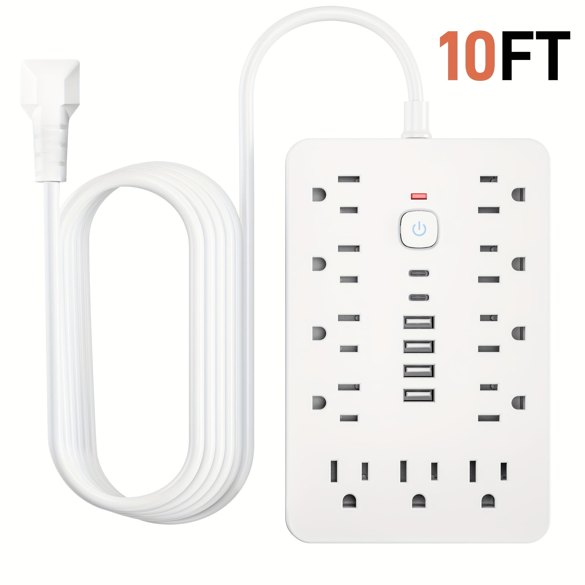 Surge Protector Power Strip with 11 Outlets, 4 USB-A & 2 USB-C Ports, 5FT/10FT Cord, Desktop Charging Station with Overload Protection for Home Office Travel