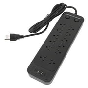 Surge Protector Power Strip with 12 AC Outlets 2 USB A & 2 Type C Ports and 6.5ft Extension Cord 1250W Overload Surge Protection for Home, Office, Dorm Essentials, Black