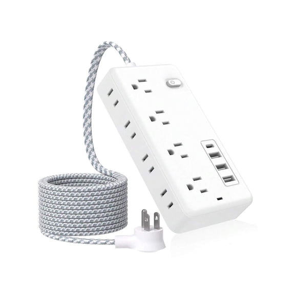 [Surge Protector Power Strip] 12-In-1 Compact Power Strip, Flat Plug Surge Protector, 8 AC Outlets, 3 USB -A , 1USB C, Extension Cable,Multiple Usb Ports Outlet Extension Cord 5FT Long