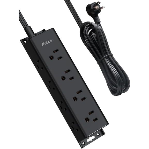 Sur Protector Power Strip - 12 Widely Spaced Multi Outlets, Wall Mount, 3 Side Outlet Extender with Extension Cord, Flat Plug, Overload Protection, Home Office Dorm Room Essentials (5FT, Black)