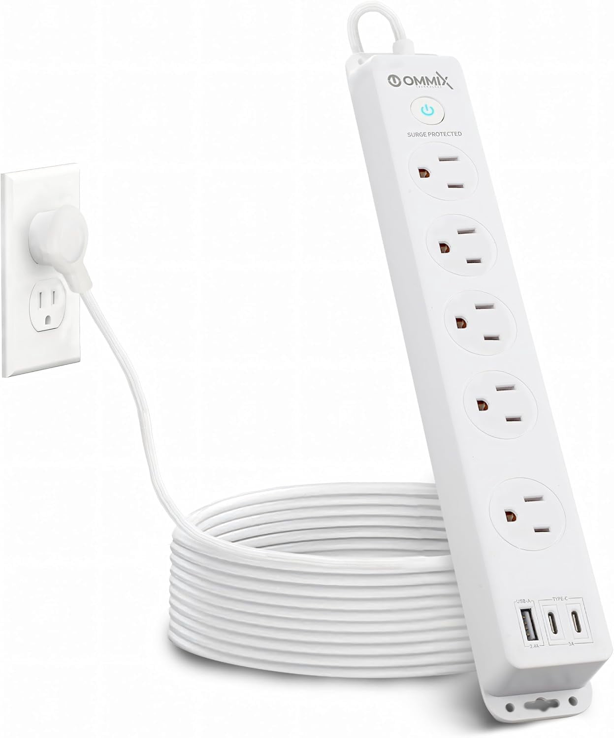 Surge Protector Power Strip-1500W/15A 2100 Joule with Braided 6.5ft Extension Cord,5 Widely Spaced Outlets 3 USB