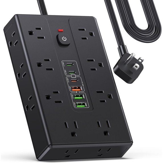 Surge Protector Power Strip with 16 AC Outlets 6 USB Ports(3 Type C), Thin Flat Plug 6.5 FT Extension Cord with Multiple Outlets, Outlet Extender with Surge Protection for , Office, Dorm