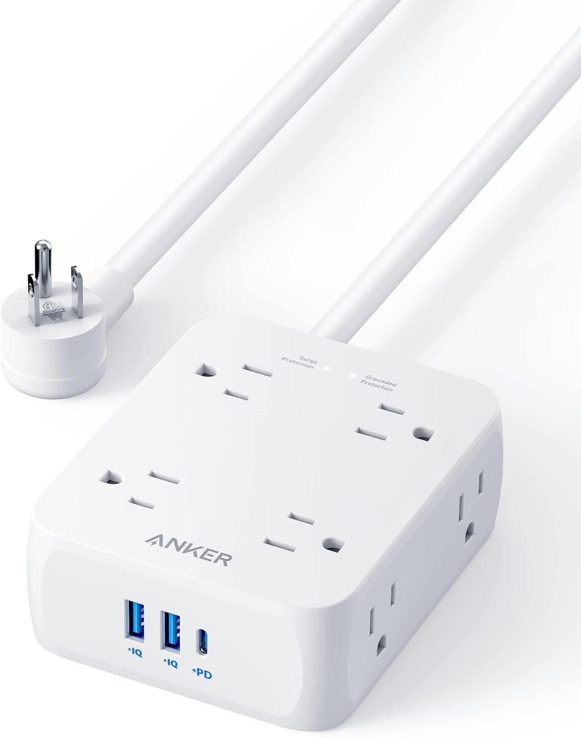 Anker 511 Power Strip With USB C - 30W PD, 2 Outlets & 3 USB Ports, 5ft Cord