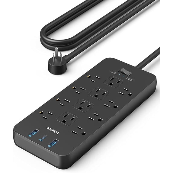 Anker Power Strip Surge Protector (2100J), 12 Outlets with 2 USB A and 1 USB C Port for Multiple Devices, 5ft Extension Cord, 20W Power Delivery Charging for Home, Office, Dorm Essential, TUV Listed