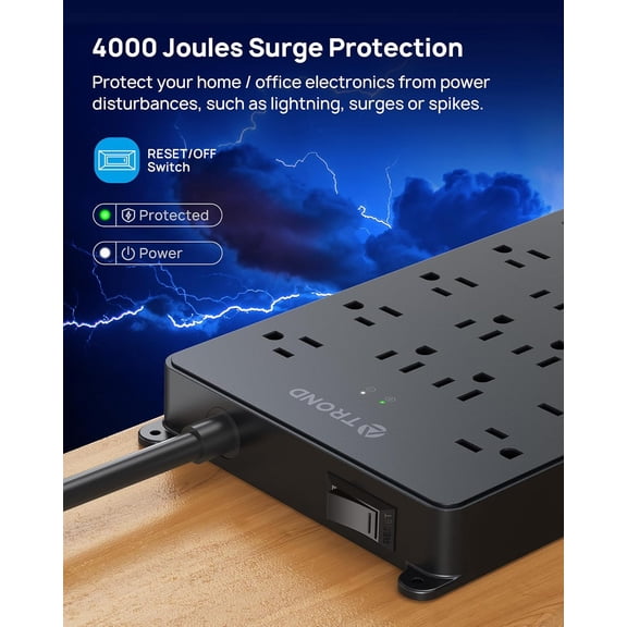 Surge Protector Power Strip, 22 Widely Spaced Outlets with USB Ports, Wall Mount, 4000 Joules, ETL Listed, 15 ft Flat Plug Heavy Duty Extension Cord for Home, Office, Dorm Essential, Black