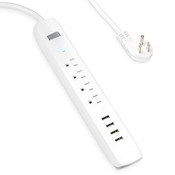 Iron Forge Cable 4-Port USB Power Strip with 4 Electrical Outlets, 6 Ft White Extension Cord, 15A/1875W, ETL Listed