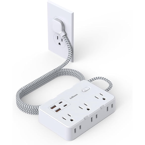 Surge Protector Power Strip 5 Ft Cord,  Thin Flat Extension Cord with 6 Outlets 4  Ports(2  C), Flat Plug Power Strip, Braided Power Cord for College Dorm Room Essentials
